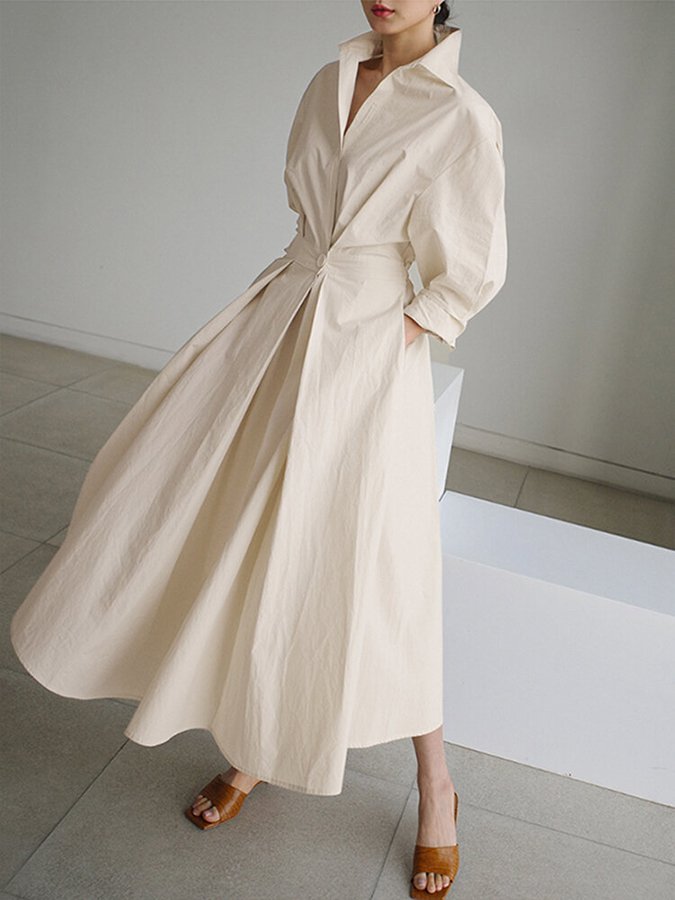 Emilia Elegant Shirt Midi Dress with Buttons