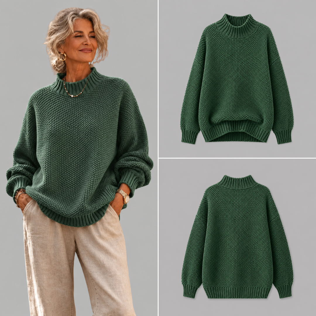 Maisie | Women's Knitted Jumper Ribbed Stand Collar Drop Shoulder