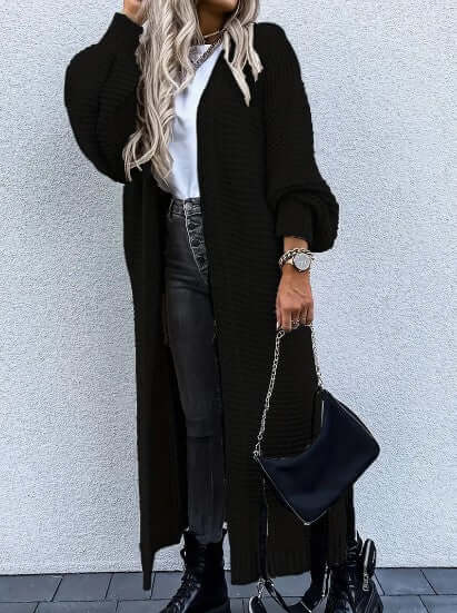 Sidonia | Women's Long Chunky Knit Cardigan Side Slits Open Front