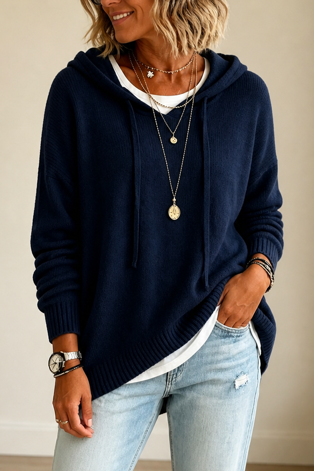Alina | Women's Oversized Hooded Knitted Jumper Dropped Shoulder