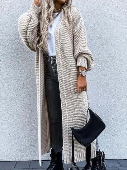 Sidonia | Women's Long Chunky Knit Cardigan Side Slits Open Front