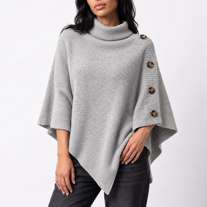 Marina | Women's Knitted Roll Neck Poncho Asymmetric Hem