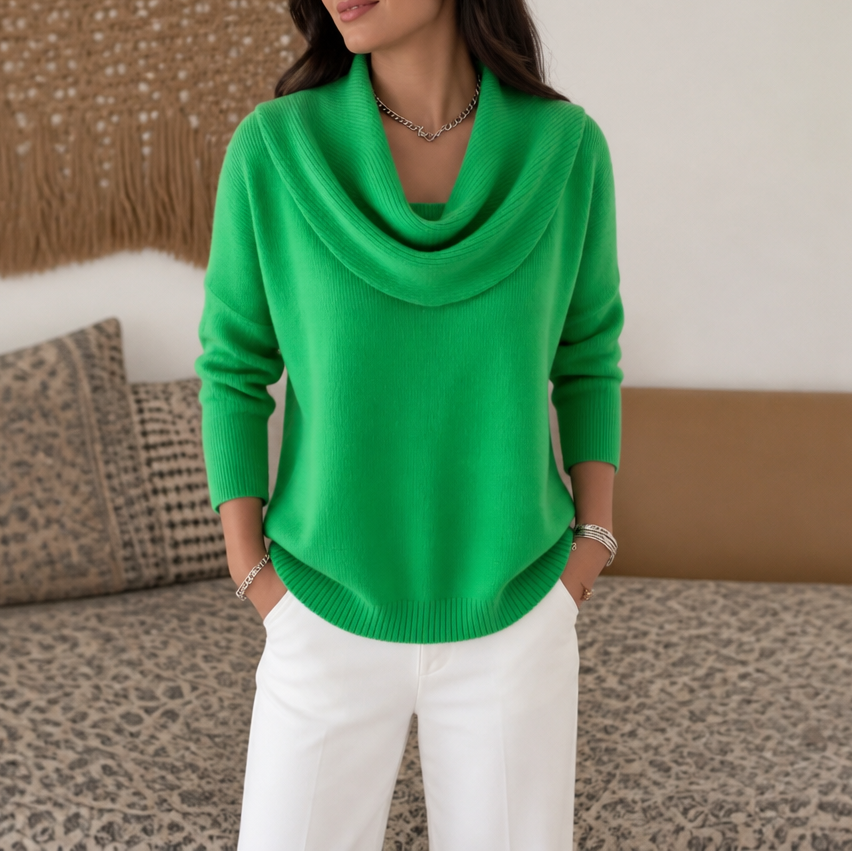 Isabelle | Women's Cowl Neck Knitted Jumper Draped Neckline Stretch