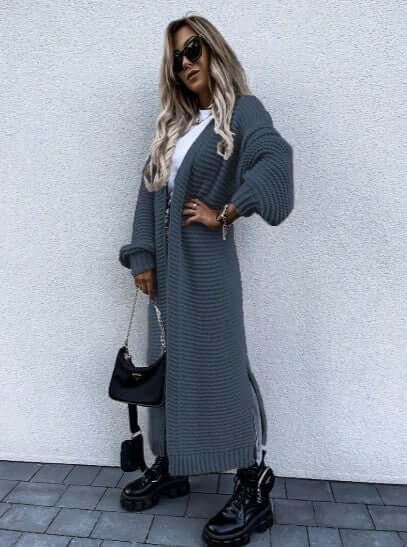 Sidonia | Women's Long Chunky Knit Cardigan Side Slits Open Front
