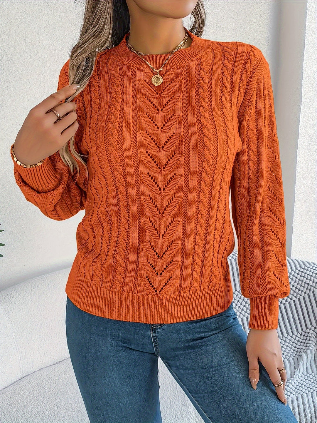 Blythe | Women's Cable Knit Textured Jumper Round Neck