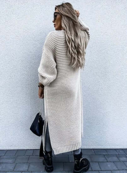 Sidonia | Women's Long Chunky Knit Cardigan Side Slits Open Front
