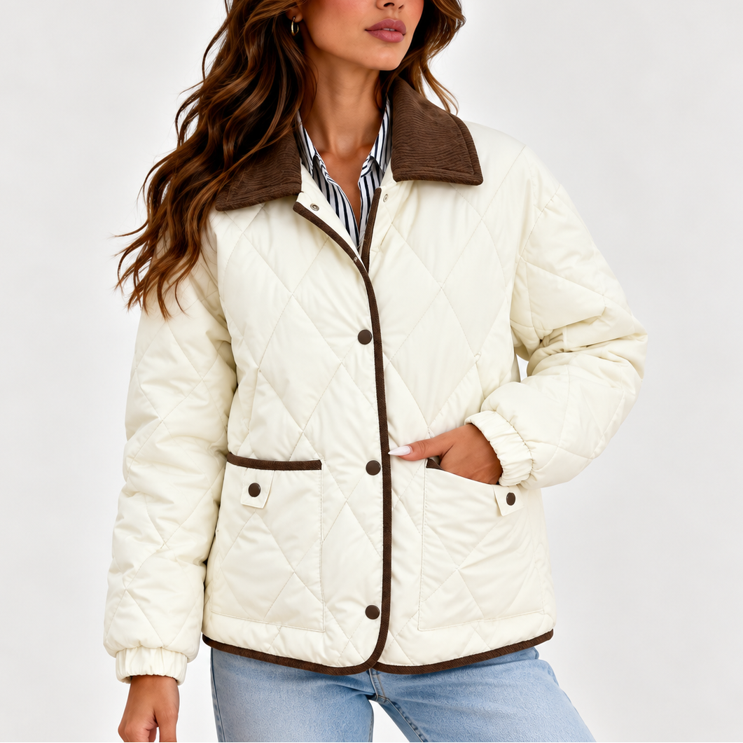 Camilla | Women's Diamond Quilted Jacket Corduroy Collar Snap