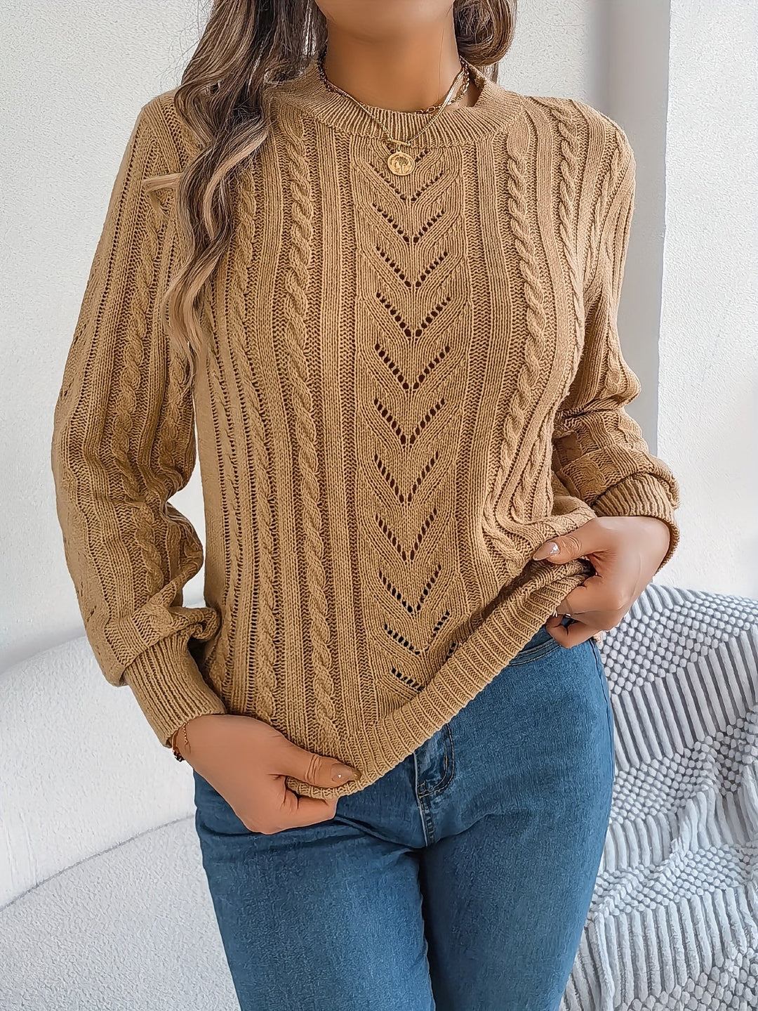 Blythe | Women's Cable Knit Textured Jumper Round Neck