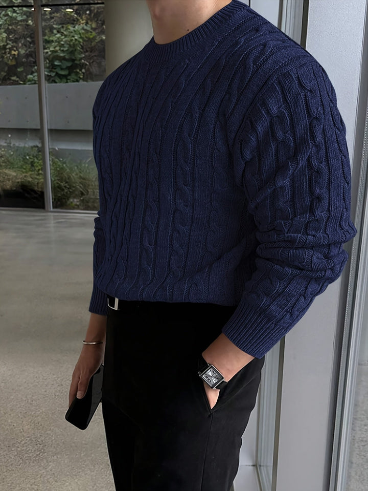 Preston | Men's Chunky Cable Knit Jumper Crew Neck Twisted