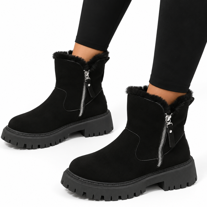 Philippa | Women's Suede-Look Ankle Boots Faux-Fur Lined Side Zip