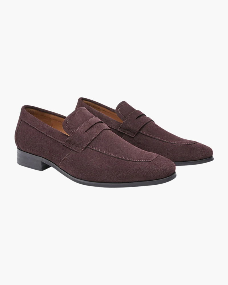 Men’s Suede Penny Loafers Sleek Low Profile Dress Shoes