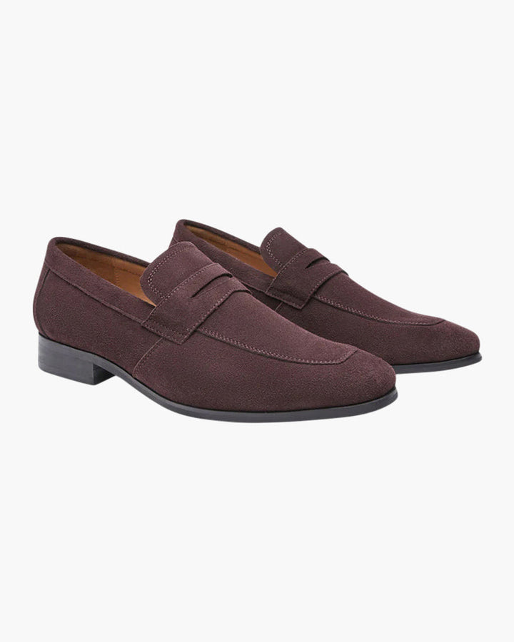 Men’s Suede Penny Loafers Sleek Low Profile Dress Shoes