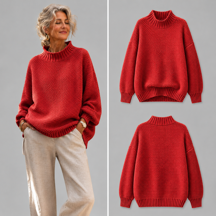 Maisie | Women's Knitted Jumper Ribbed Stand Collar Drop Shoulder