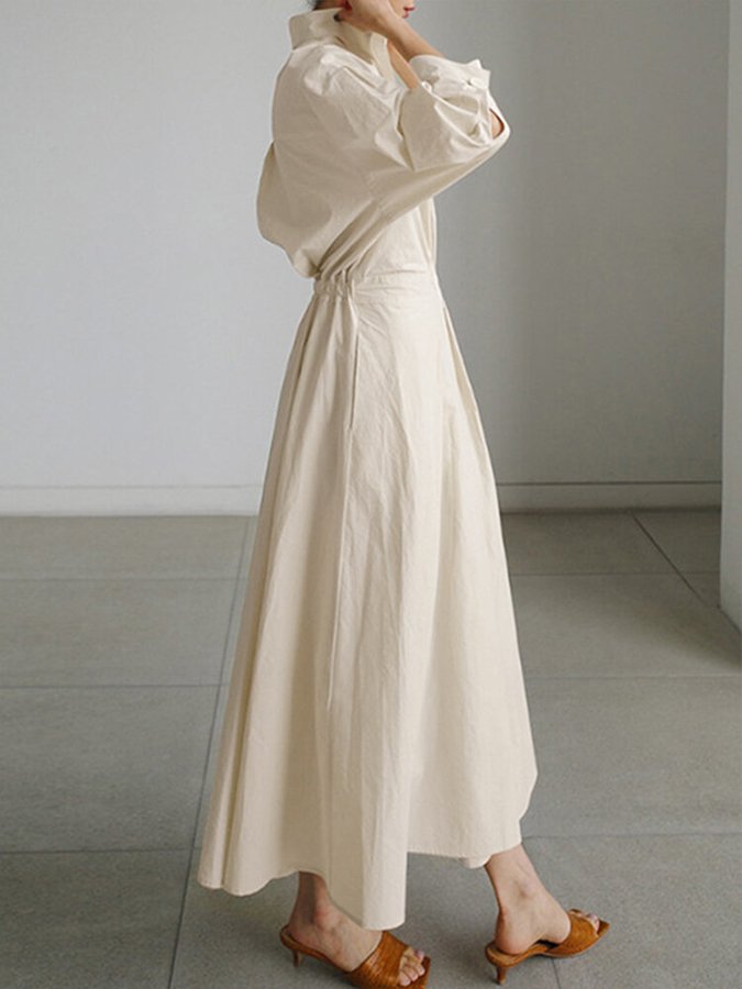 Emilia Elegant Shirt Midi Dress with Buttons