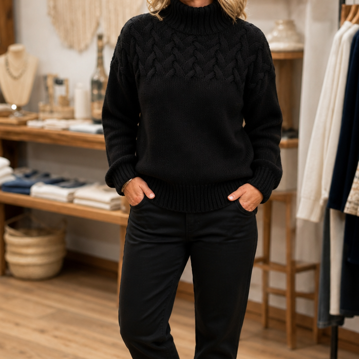 Elina | Women's Cable Knit High Neck Jumper Slim Fit