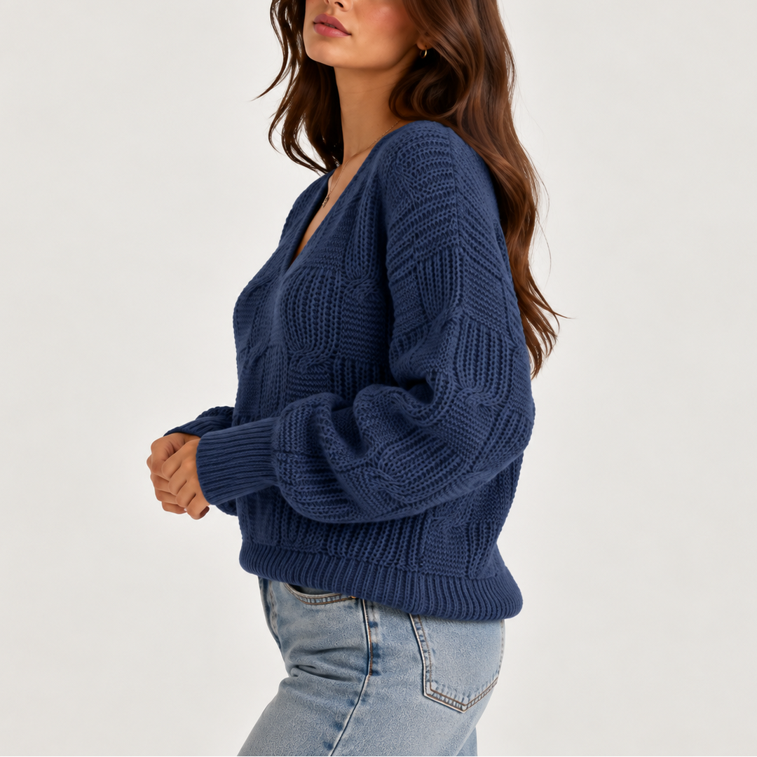 Abigail | Women's Oversized Cable Knit V-Neck Jumper Ribbed Cuffs