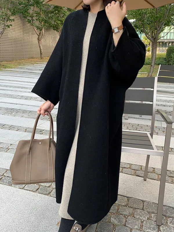 Cora | Women's Longline Wool-Blend Coat Open Front Three-Quarter Sleeves
