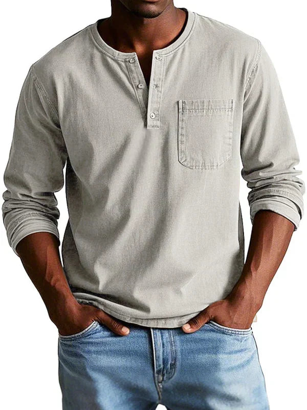 Philipp | Men's Long Sleeve Henley Shirt Relaxed Fit Button Placket