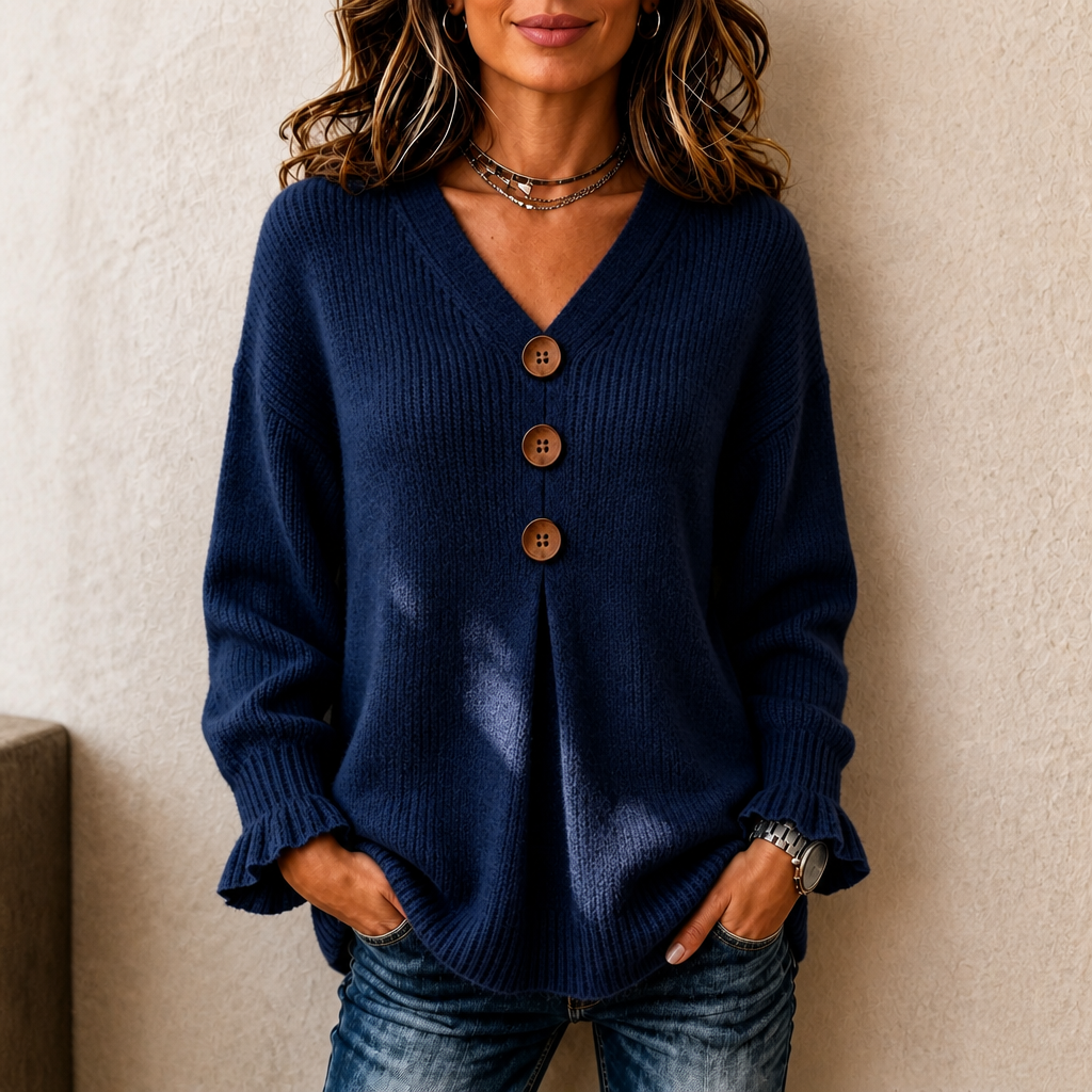 Selina | Women's Deep V-Neck Ribbed Knit Jumper Relaxed Fit
