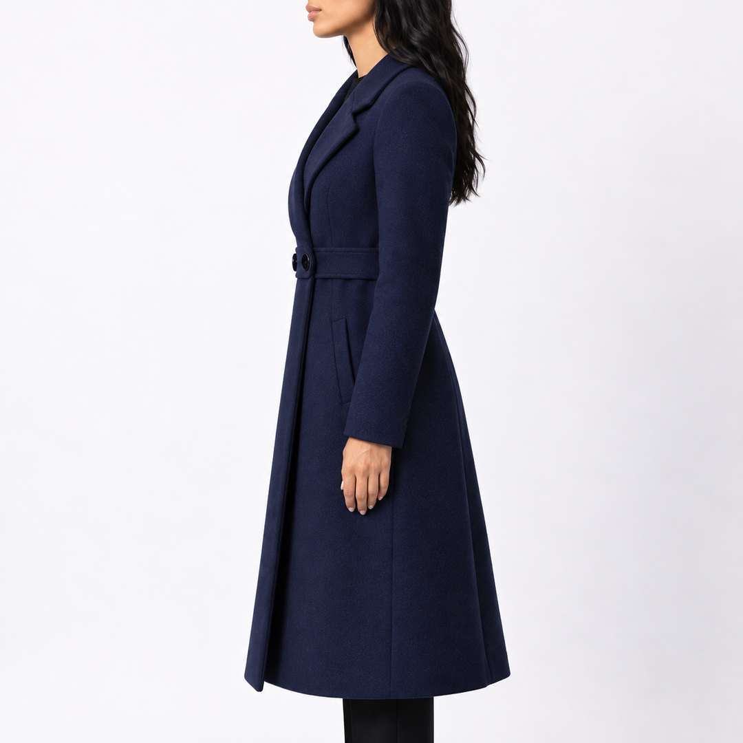 Rosamund | Women's Long Belted Wool Coat Wide Notched Lapels