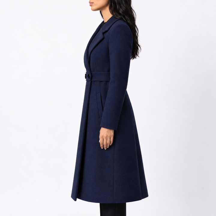 Rosamund | Women's Long Belted Wool Coat Wide Notched Lapels