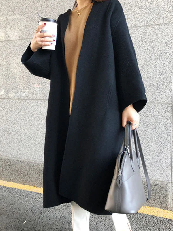 Cora | Women's Longline Wool-Blend Coat Open Front Three-Quarter Sleeves