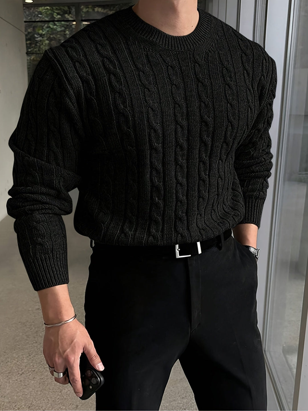 Jonas | Men's Cable Knit Jumper Crew Neck Long Sleeve