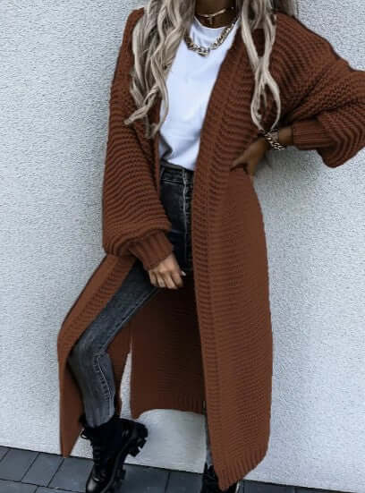 Sidonia | Women's Long Chunky Knit Cardigan Side Slits Open Front