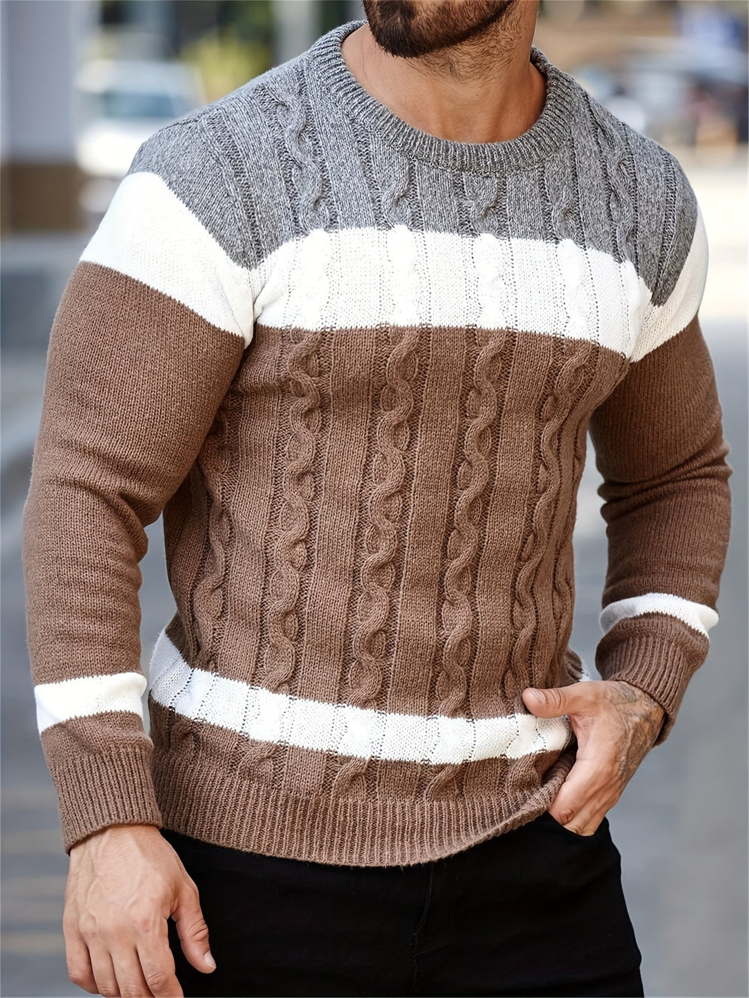Ethan | Men's Colour Block Knitted Jumper Crew Neck