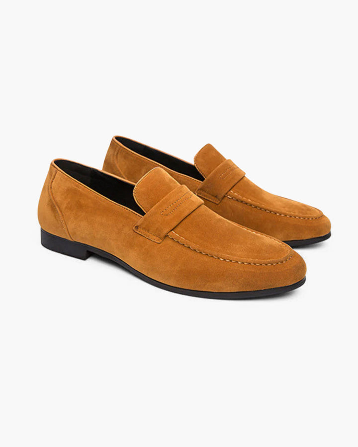 Men’s Suede Penny Loafers Sleek Low Profile Dress Shoes