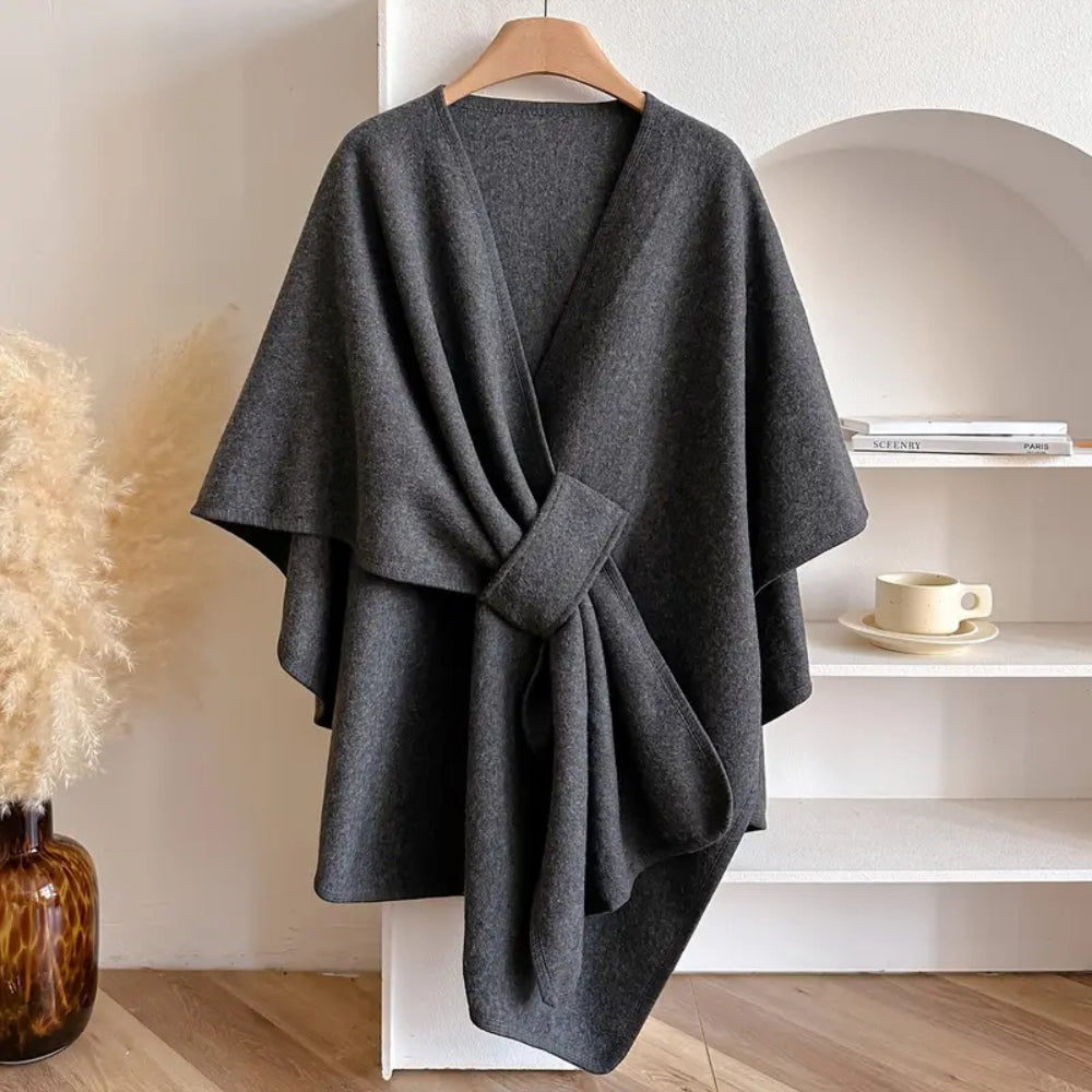 Women’s Belted Poncho Coat – Windproof Layer for Autumn and Winter