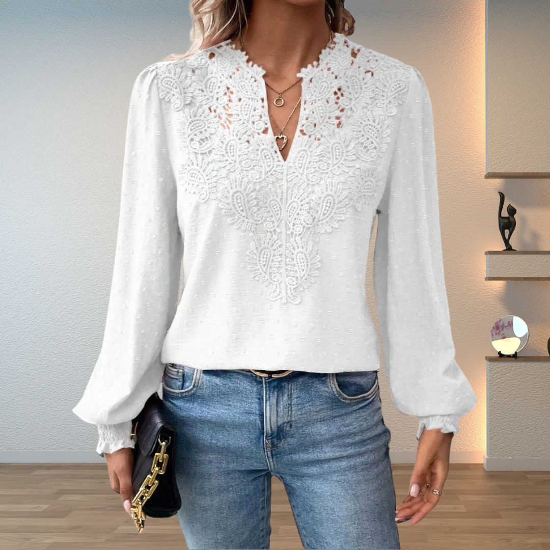 Elowira Lace Detail V Neck Blouse