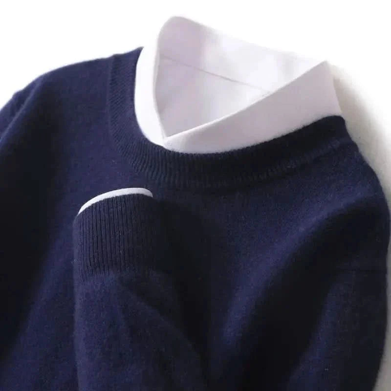 Elian | Men's Cashmere Fine Knit Jumper Ribbed Trims