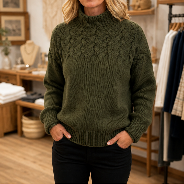 Elina | Women's Cable Knit High Neck Jumper Slim Fit