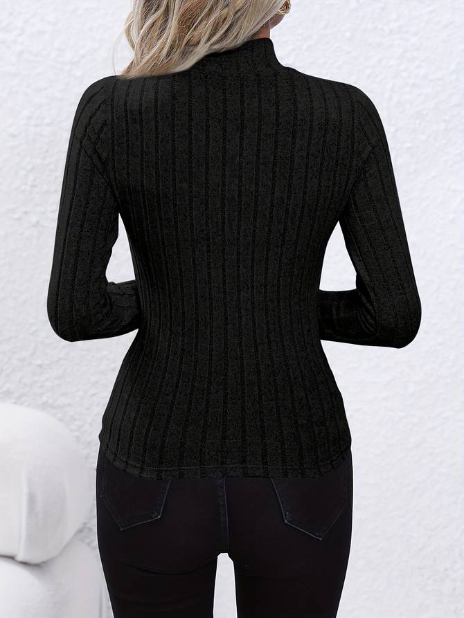 Sabina | Women's Ribbed Long Sleeve Top Stand Collar Slim Fit