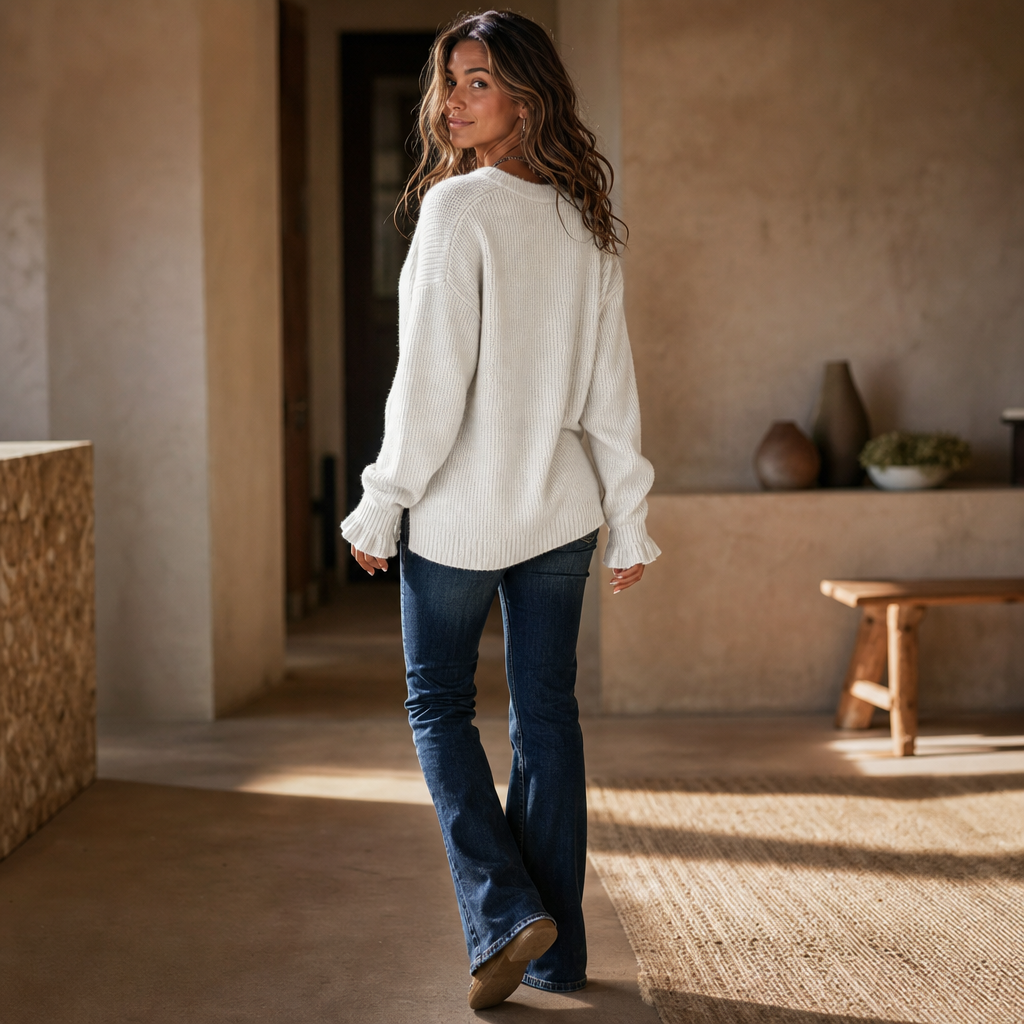 Emily | Women's V-Neck Knitted Jumper Soft Stretch Relaxed Fit