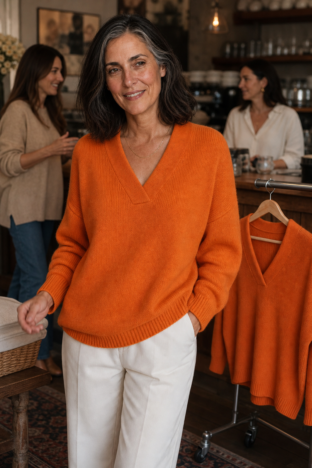 Elisa | Women's V-Neck Ribbed Stretch Knit Jumper Relaxed Fit