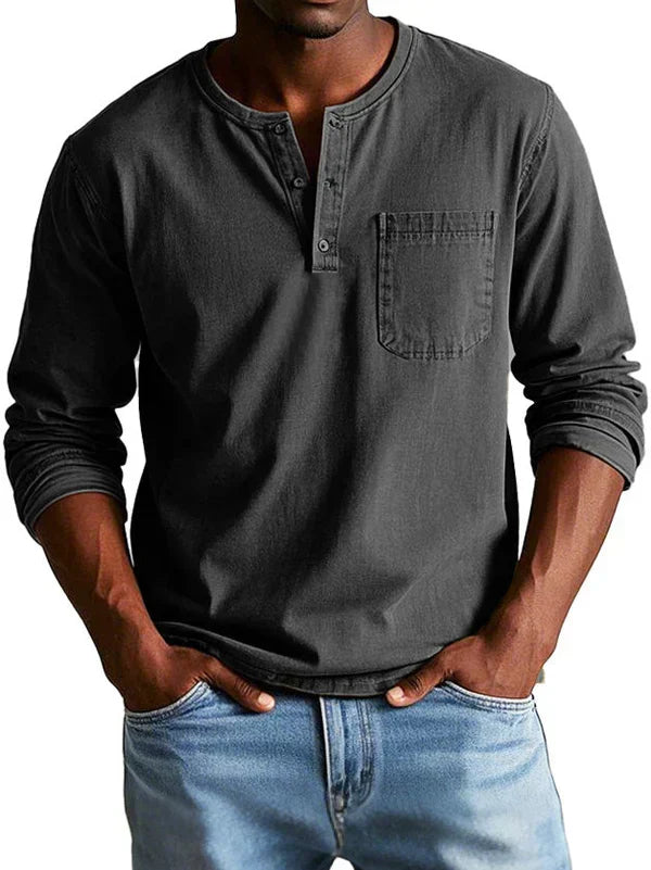 Philipp | Men's Long Sleeve Henley Shirt Relaxed Fit Button Placket