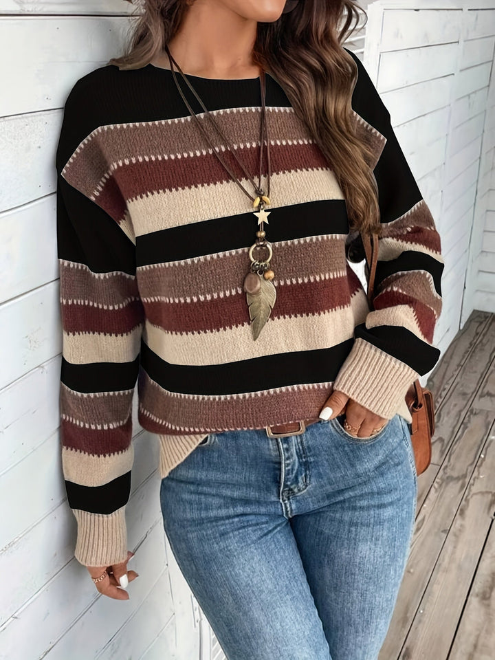 Delphine | Women's Striped Crew Neck Knitted Jumper Loose Fit