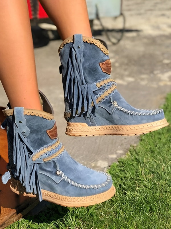 Women’s Boho Ankle Boots – Fringe Western Style for Casual Wear