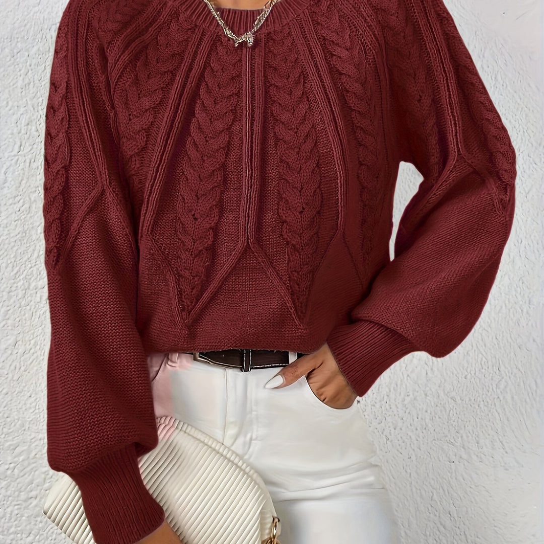 Hannah | Women's Cable Knit Jumper Voluminous Sleeves Wool Blend