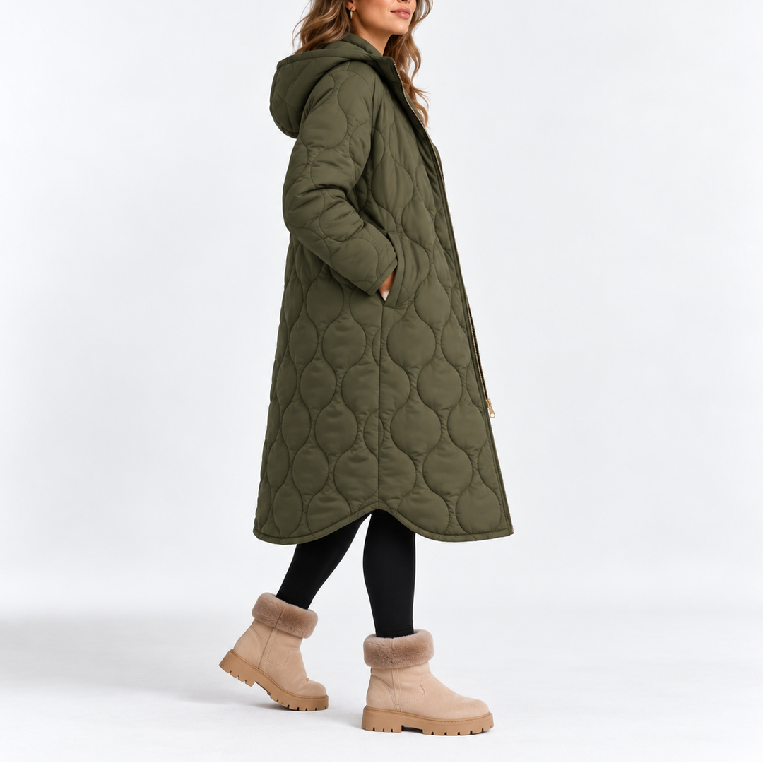 Lavinia | Women's Long Quilted Hooded Winter Coat Side Pockets