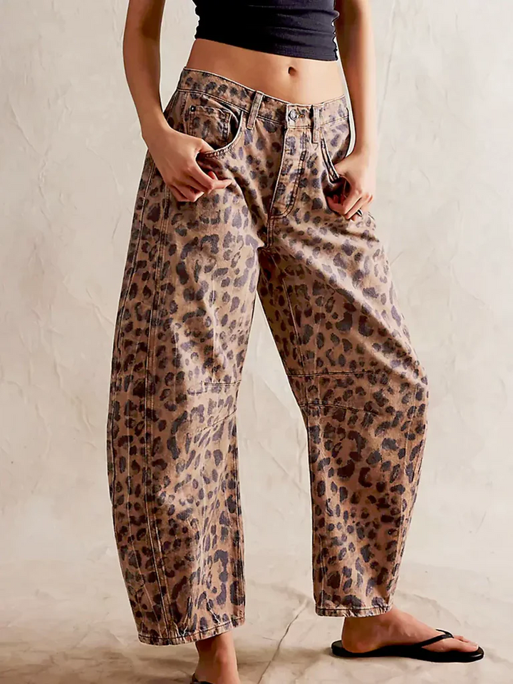 Coralie Leopard Barrel Leg Jeans