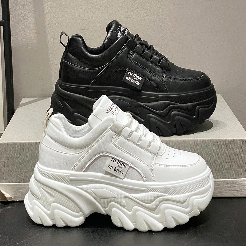 Harper | Women's Leather Chunky Platform Trainers Thick Sole
