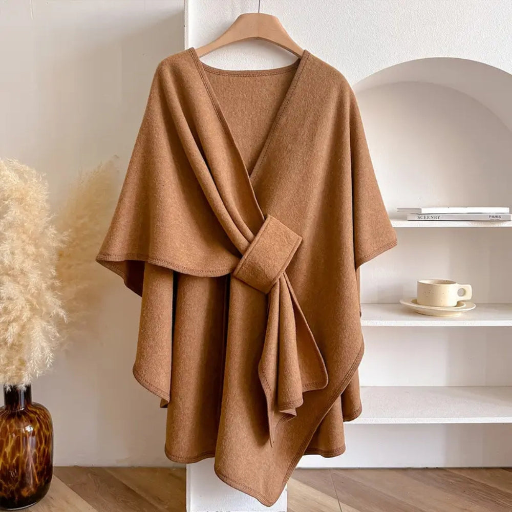 Women’s Belted Poncho Coat – Windproof Layer for Autumn and Winter