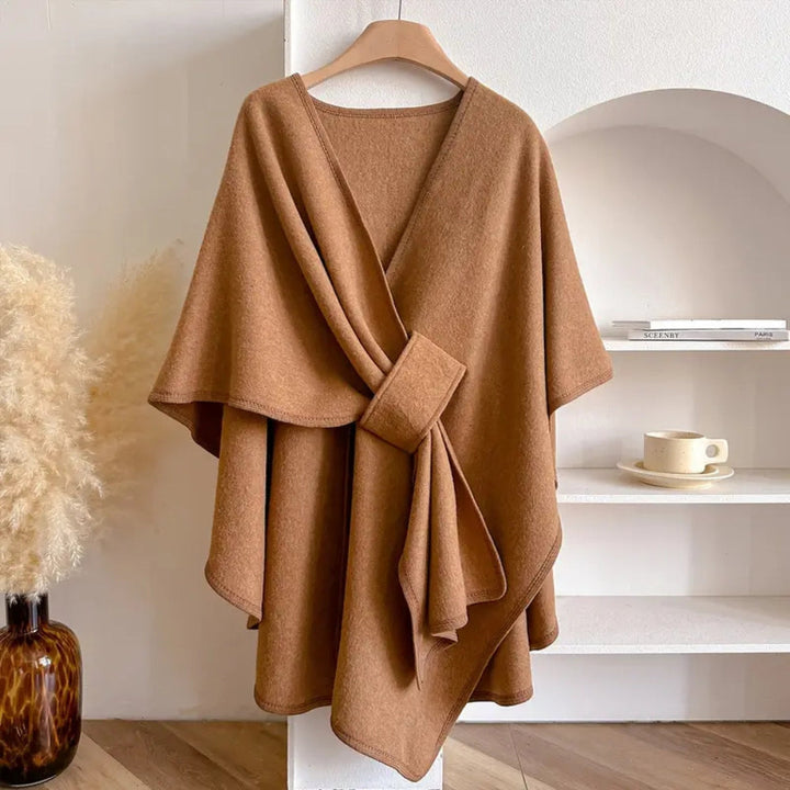 Women’s Belted Poncho Coat – Windproof Layer for Autumn and Winter