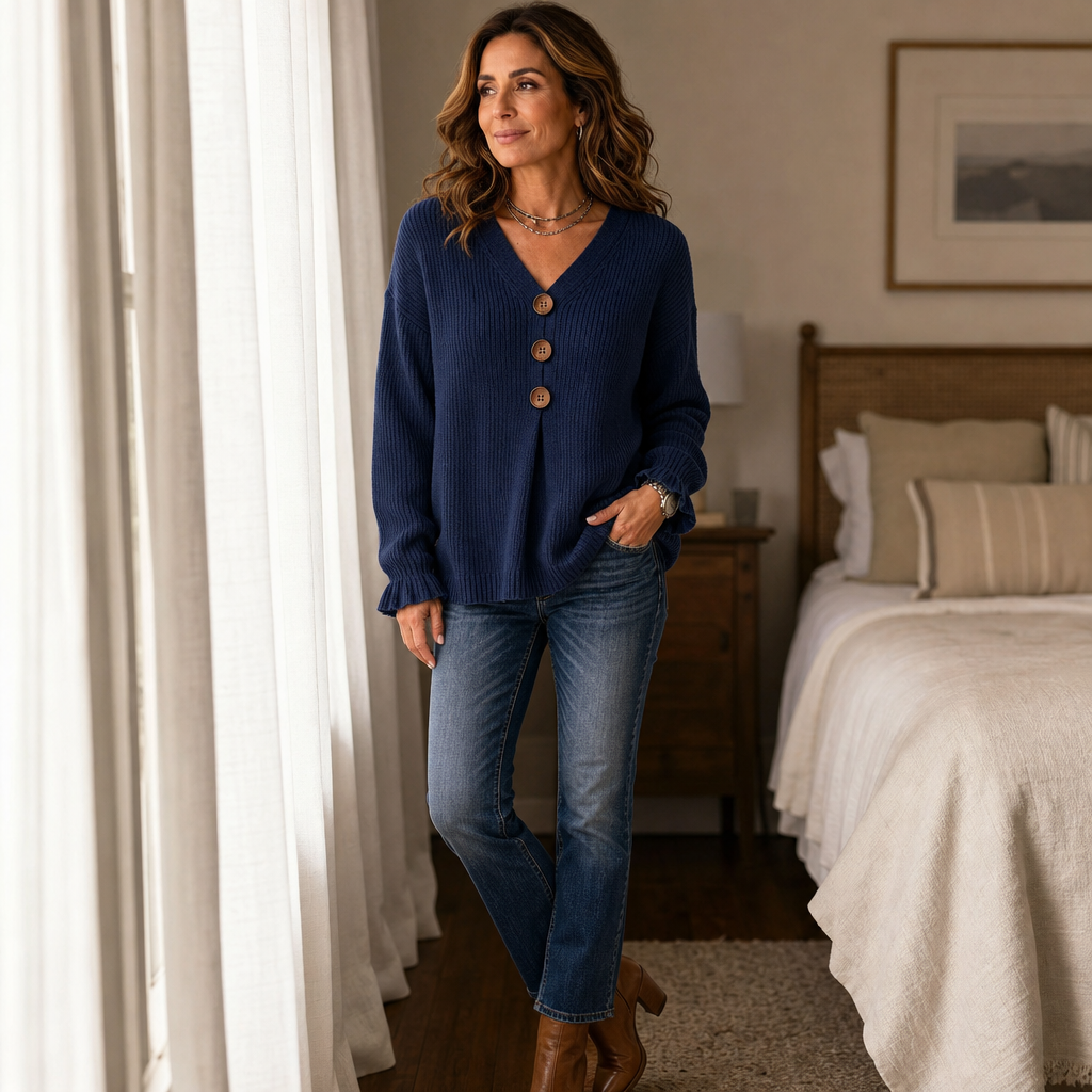 Selina | Women's Deep V-Neck Ribbed Knit Jumper Relaxed Fit