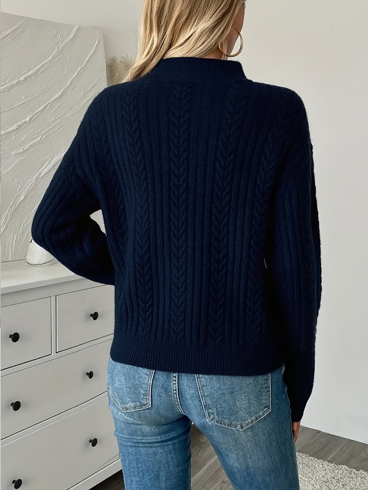 Elodie | Women's Cable Knit Half-Zip Jumper High Collar Fitted