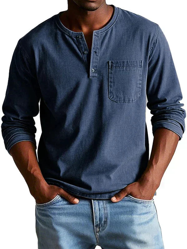 Philipp | Men's Long Sleeve Henley Shirt Relaxed Fit Button Placket