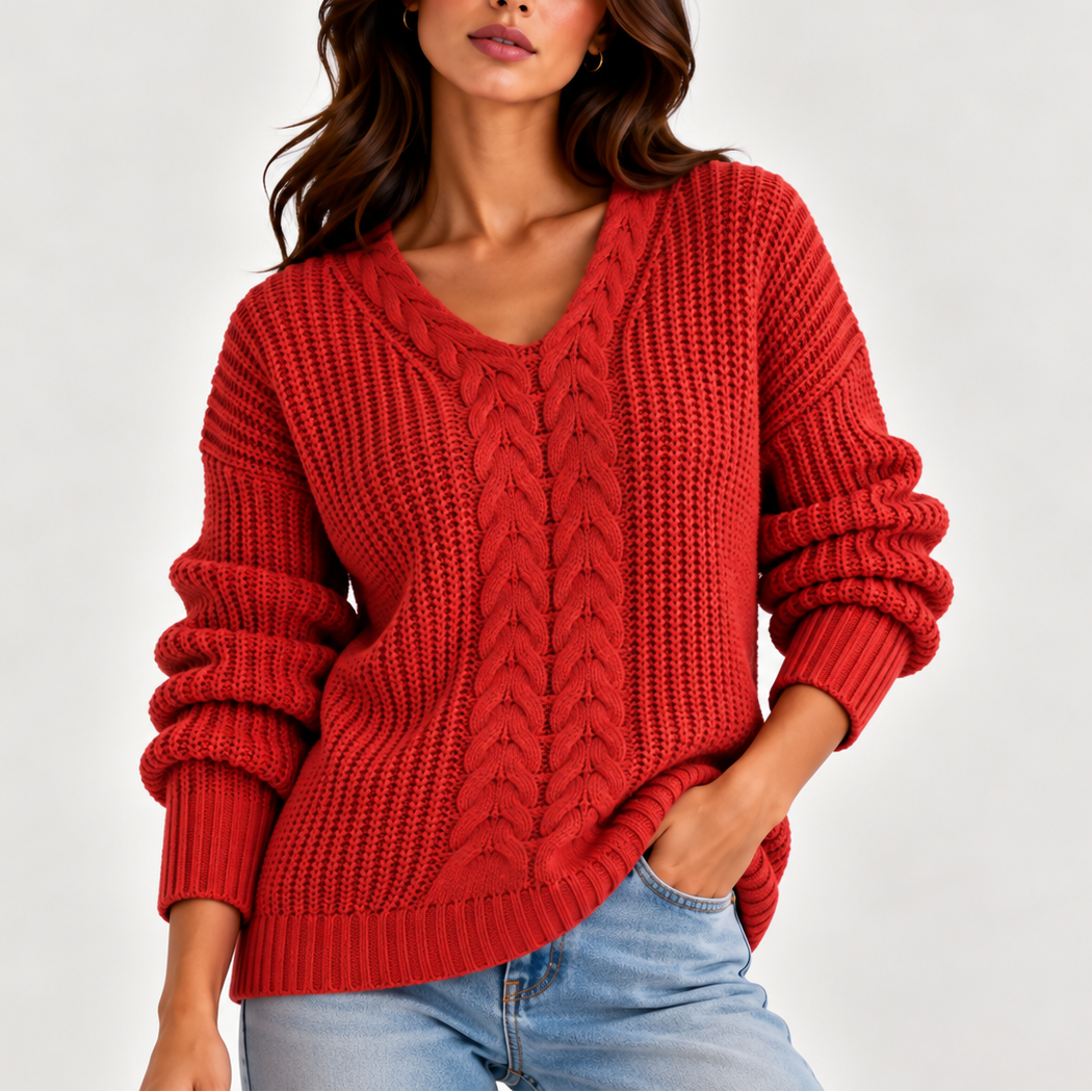 Lydia | Women's Cable Knit V-Neck Jumper Long Sleeve